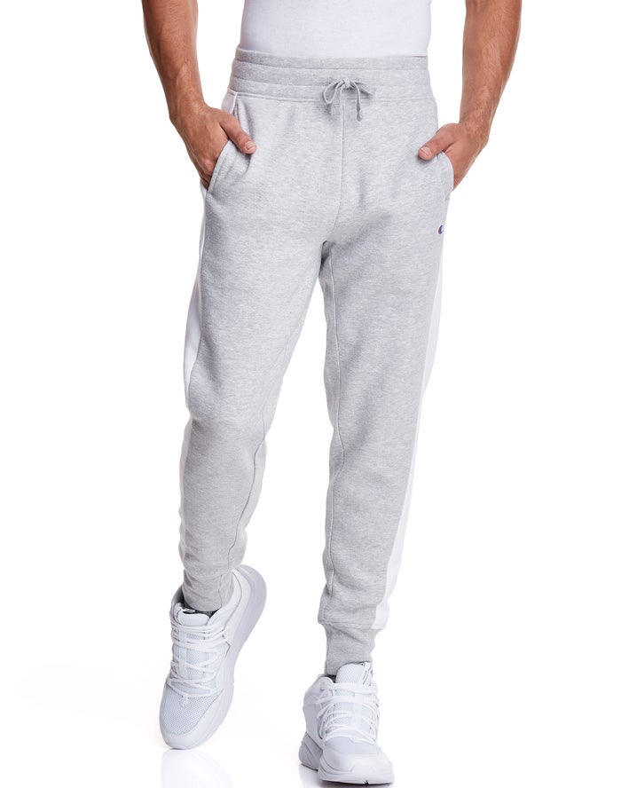 Champion Herre Joggingbukser Grå - Colorblock Stripe Fleece - Danmark VPQ-240718